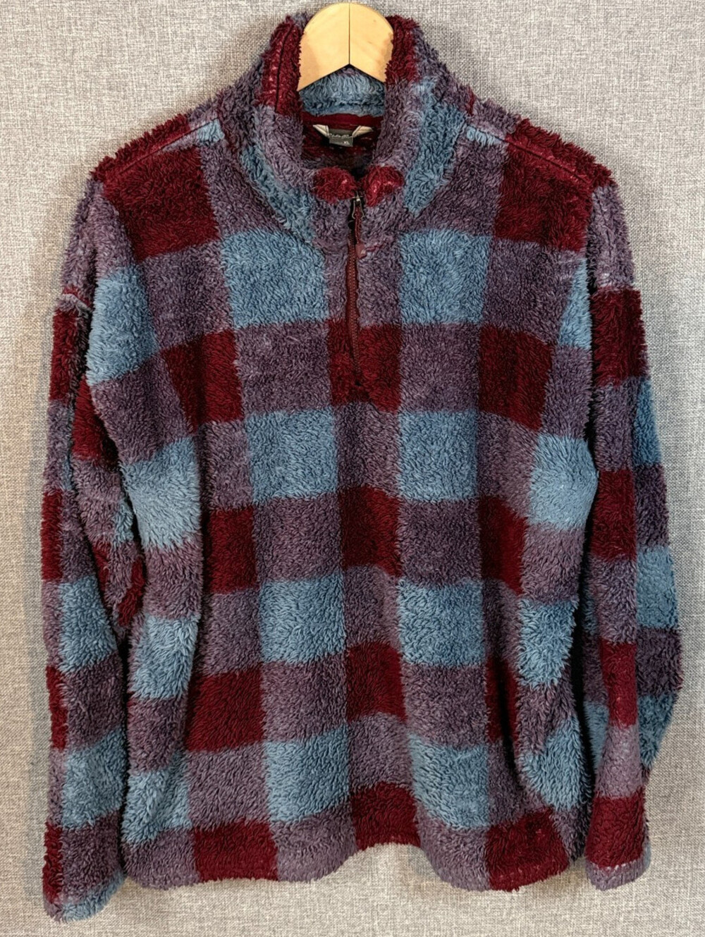 Eddie Bauer Women's Cozy High Pile Sherpa Fleece XL Quarter Zip Plaid Pullover